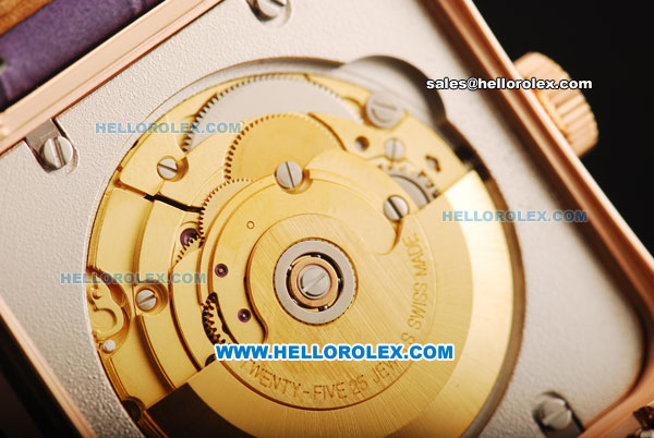 Franck Muller Master Square Swiss ETA 2824 Automatic Movement Rose Gold Case with Diamond Bezel and Purple Leather Strap - Click Image to Close